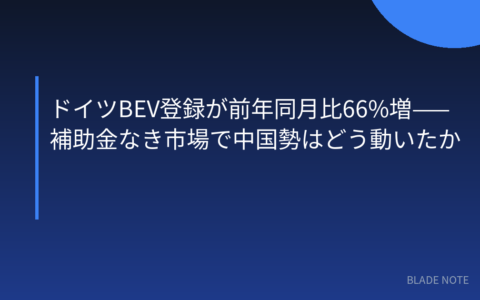 EV市場: ドイツBEV登録が前年同月比66%増——補助金なき市場で中国勢はどう動いたか