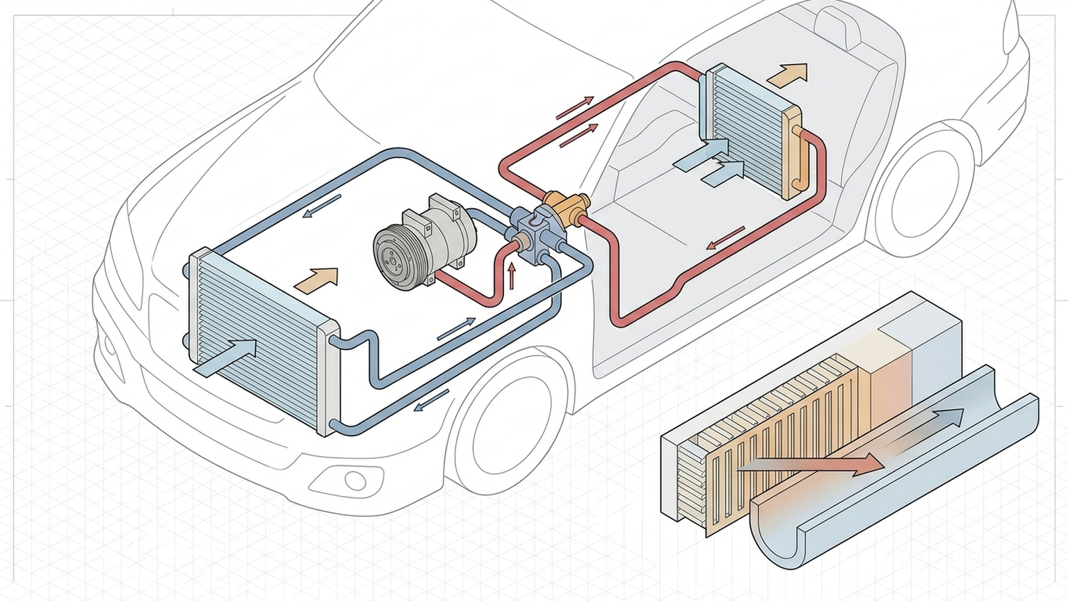 ヒートポンプは外気の熱を汲み上げて車内に運ぶ。PTCヒーターとは熱の生み出し方が根本的に違う。