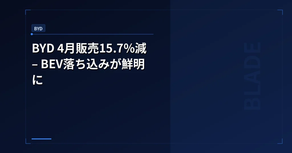 BYD 4月販売15.7%減 – BEV落ち込みが鮮明に